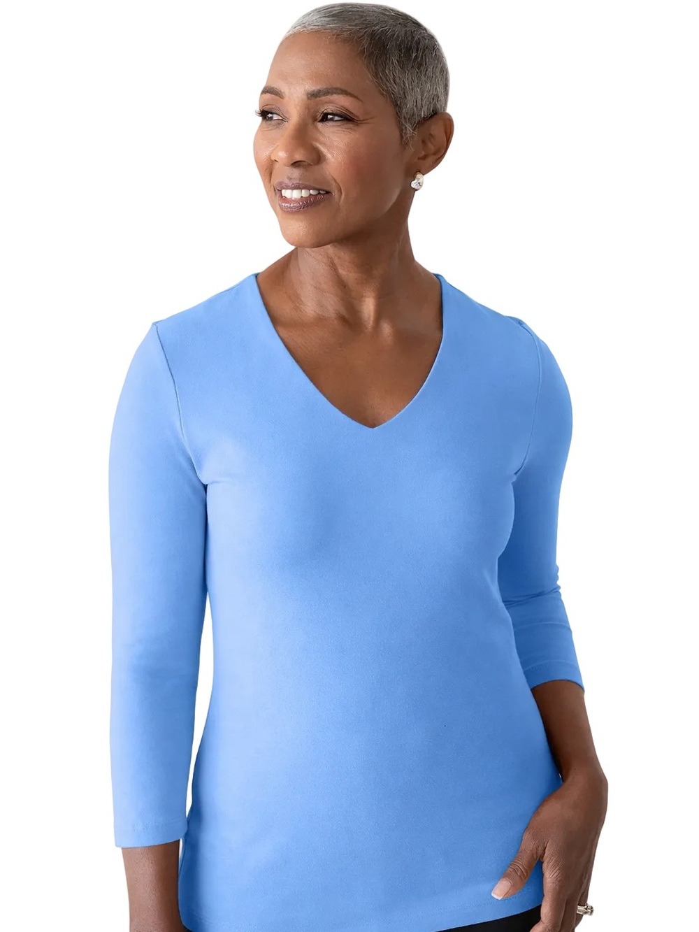 Women’s V-Neck 3/4 Sleeve Top in Cerulean